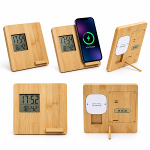 Masaüstü Bambu Saat Wireless Mobil Şarj Cihazı